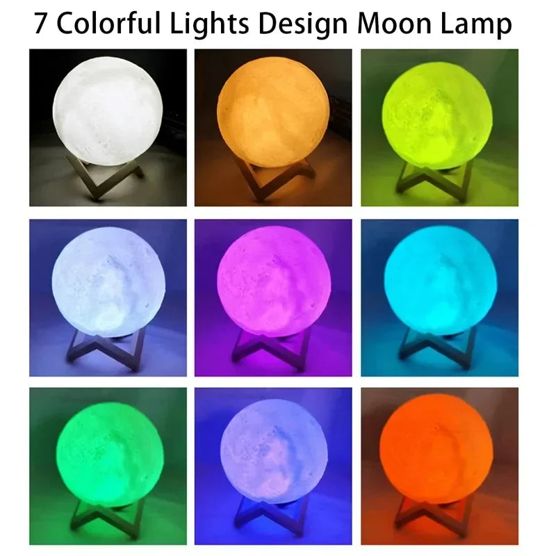 LED Night Light 8cm Moon Lamp Battery Powered With Stand Starry Lamp Bedroom Decor Night Lights Kids Gift Button Cell