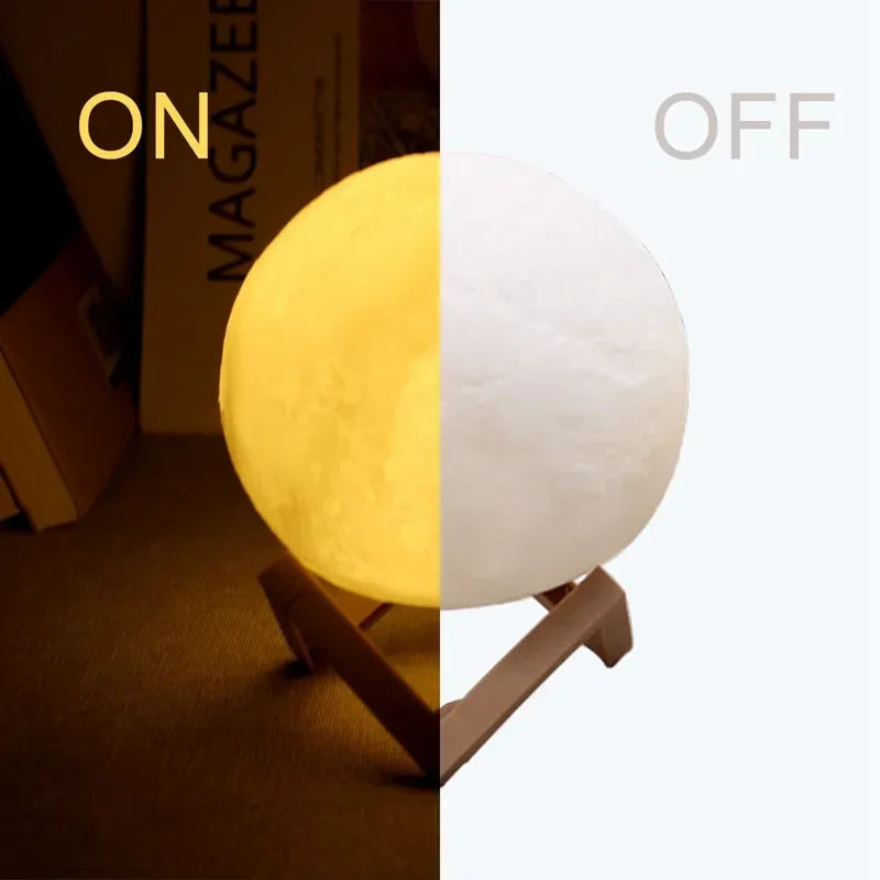 LED Night Light 8cm Moon Lamp Battery Powered With Stand Starry Lamp Bedroom Decor Night Lights Kids Gift Button Cell