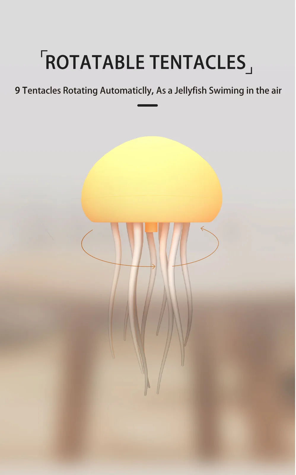 Modern Jellyfish Table Lamp USB Rechargeable Adjustable Color Changing LED Night Light with Polished Plastic Base