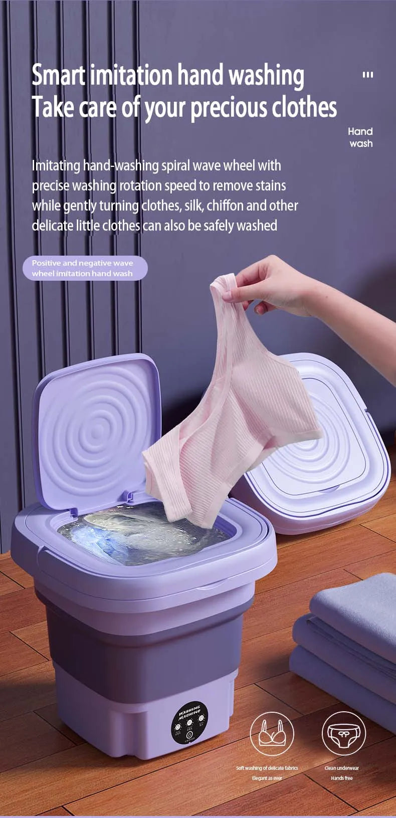 8L Small Folding Washing Machine Student Dormitory Underwear Socks Mini Cleaning Machine Portable Laundry Bucket Washing Machine