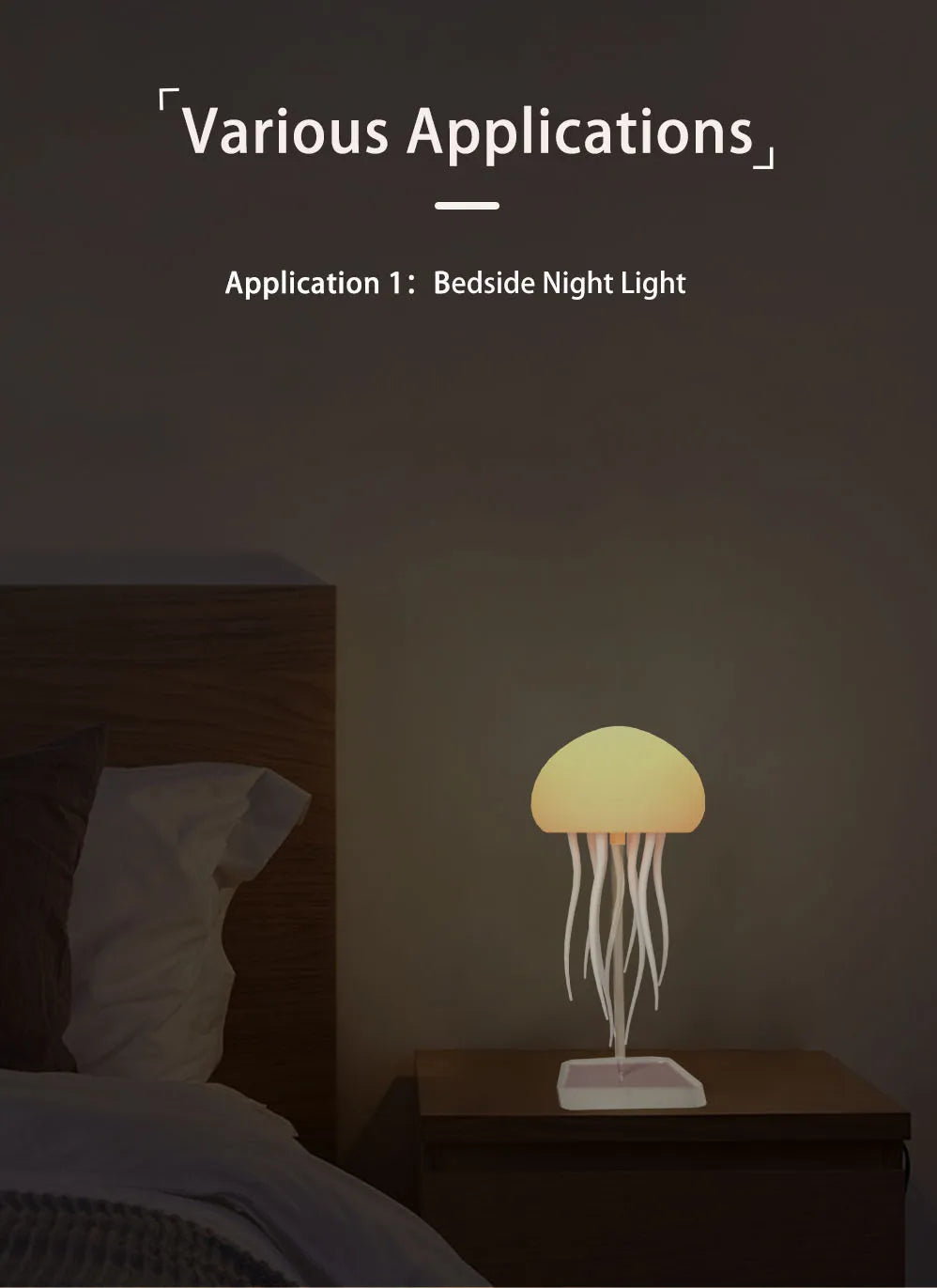 Modern Jellyfish Table Lamp USB Rechargeable Adjustable Color Changing LED Night Light with Polished Plastic Base