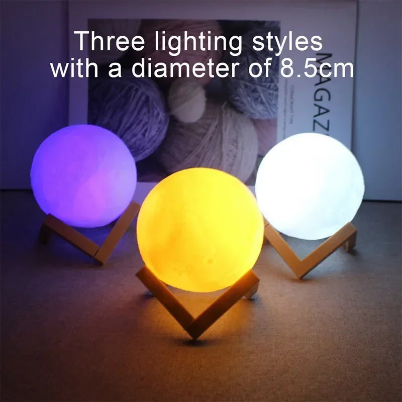 LED Night Light 8cm Moon Lamp Battery Powered With Stand Starry Lamp Bedroom Decor Night Lights Kids Gift Button Cell