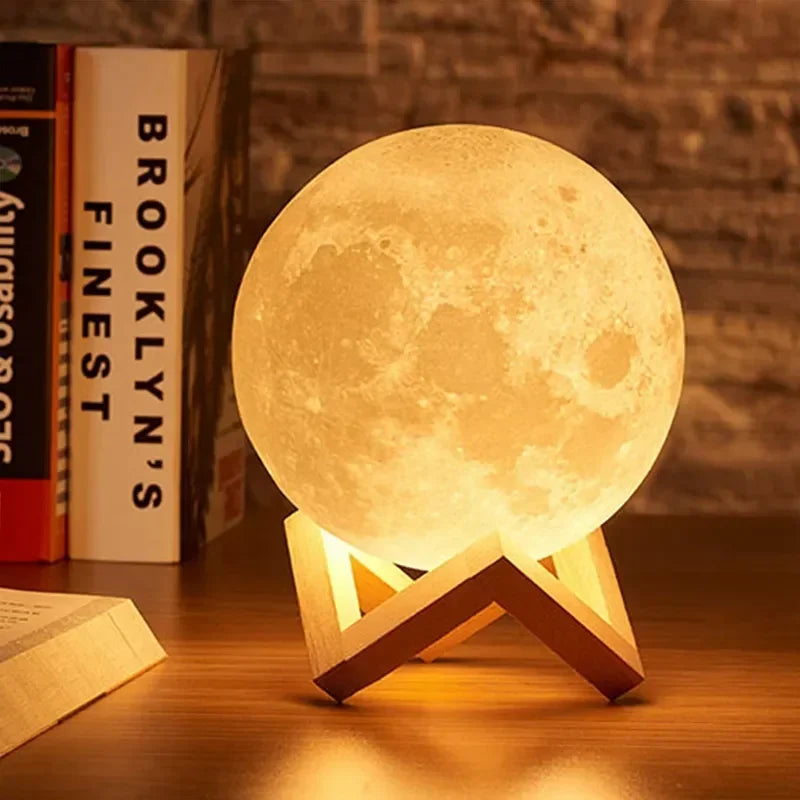 LED Night Light 8cm Moon Lamp Battery Powered With Stand Starry Lamp Bedroom Decor Night Lights Kids Gift Button Cell