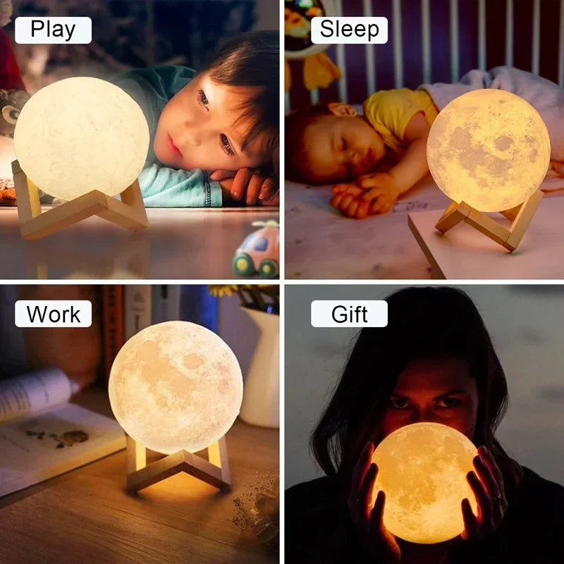 LED Night Light 8cm Moon Lamp Battery Powered With Stand Starry Lamp Bedroom Decor Night Lights Kids Gift Button Cell