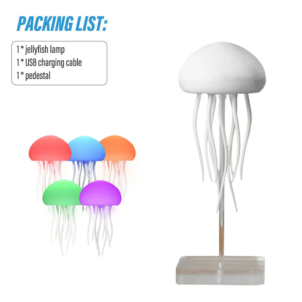 Modern Jellyfish Table Lamp USB Rechargeable Adjustable Color Changing LED Night Light with Polished Plastic Base